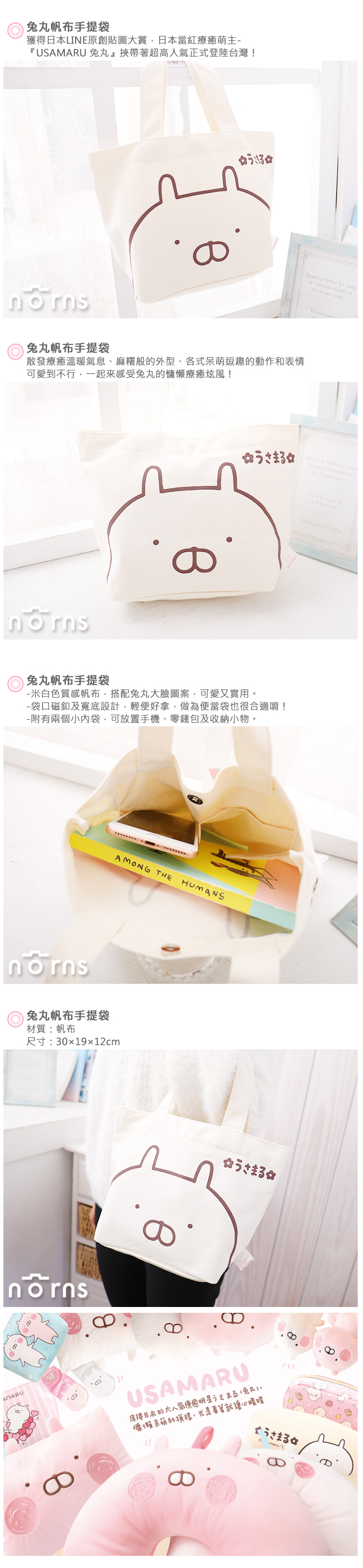 【兔丸帆布手提袋】Norns Usamaru正版授權 收納包包 手提包 袋子 便當袋 購物袋 簡約雜貨